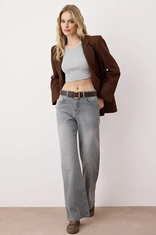 High Waist Comfort Palazzo Wide Leg Jeans - WOVCOR