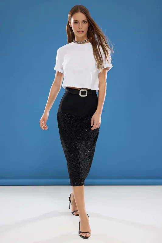 Sequin Fringe Midi Skirt - WOVCOR