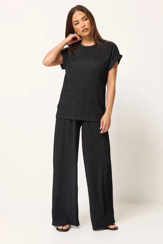 Petite Short Sleeve Top & Wide Leg Trousers Set - PixieGirl
