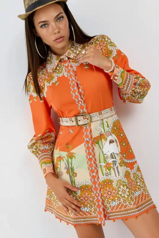 Patterned A-line Mini Dress