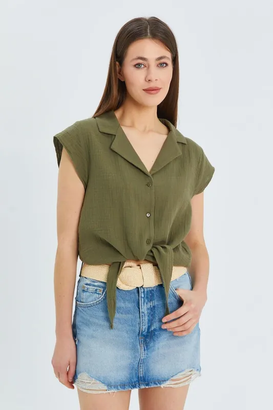 Crop Shirt with Bow Detail - MixRay