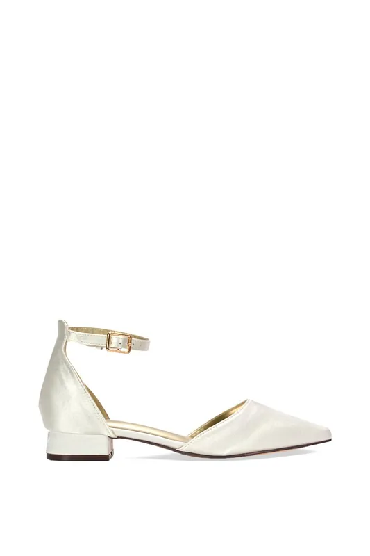 Jenny' Ivory Satin Bridal Court Shoes With Low Heel - XY London