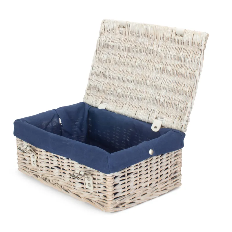 Wicker 35cm Empty Whitewash Picnic Basket with Back Lining - Red Hamper