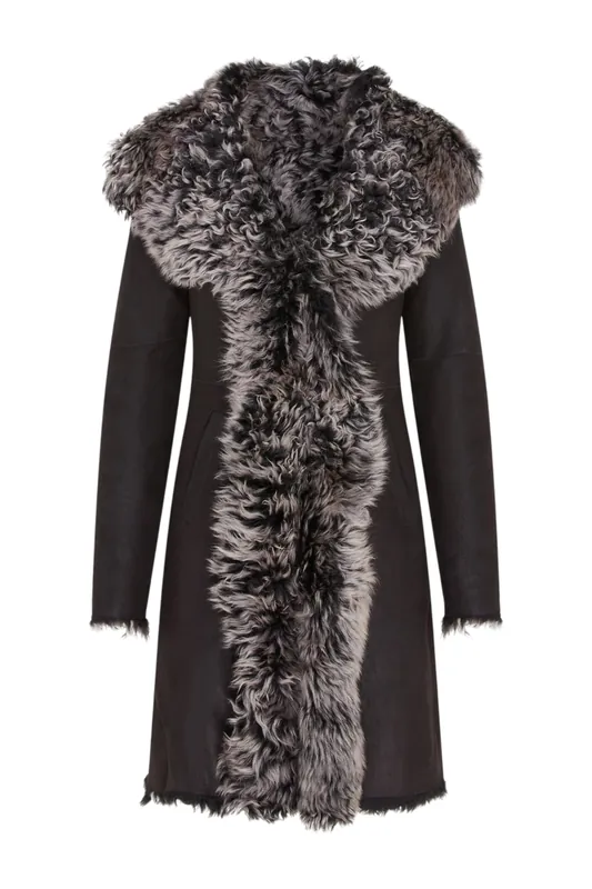 Toscana Sheepskin Leather Hooded Trench Coat - Coast
