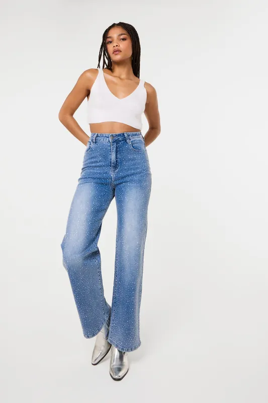 Light Blue Diamante Jeans - Pink Vanilla