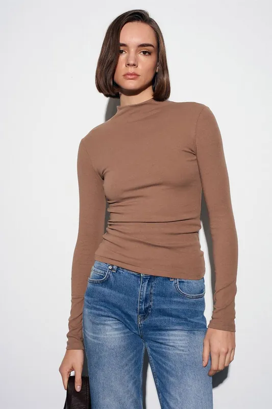 Slim Fit Long Sleeve Half Turtleneck Top - Dilvin