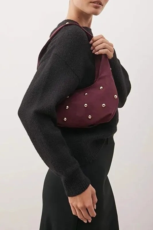 Studded Suede Hobo Shoulder Bag - WOVCOR