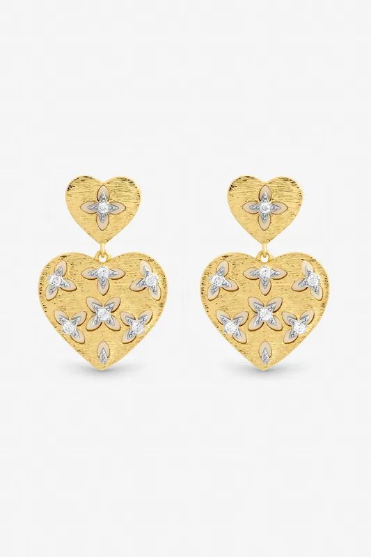 Two Tone Clover Cut Out Heart Earrings - Jon Richard
