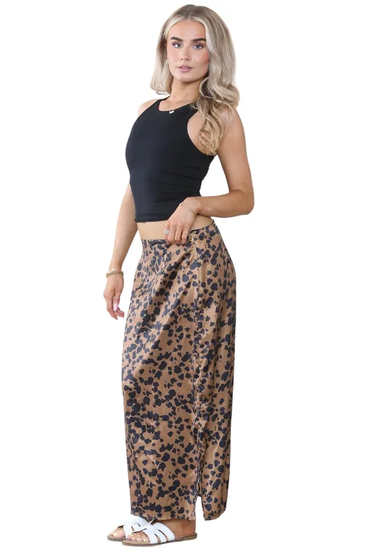 Brown and Red High Waist Maxi Draped Skirt - ELAINA FASHION