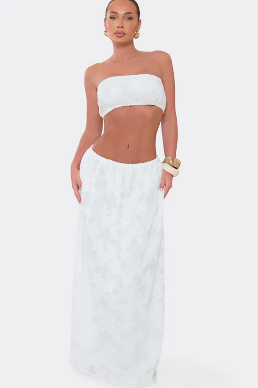 Floral Textured Low Rise Maxi Skirt - EGO