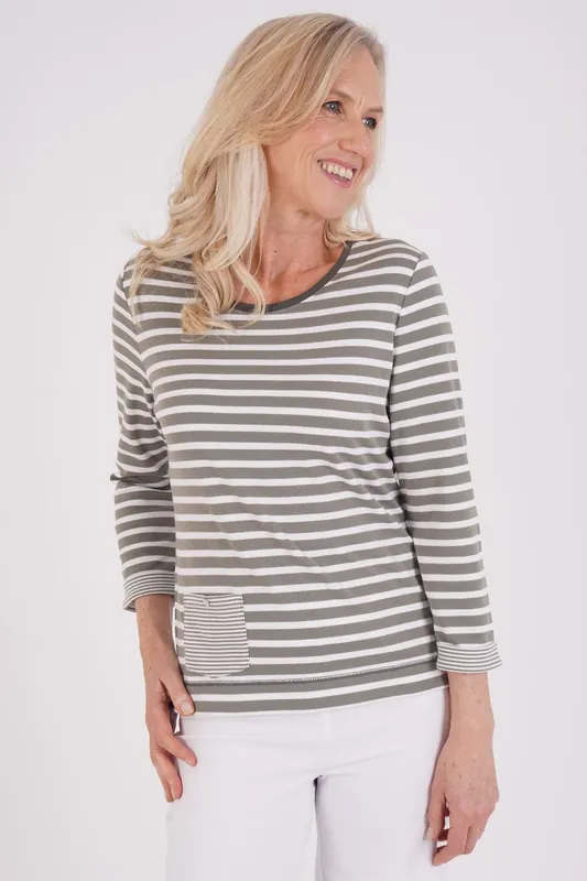 Stripe And Patch Pocket Top - Tigi