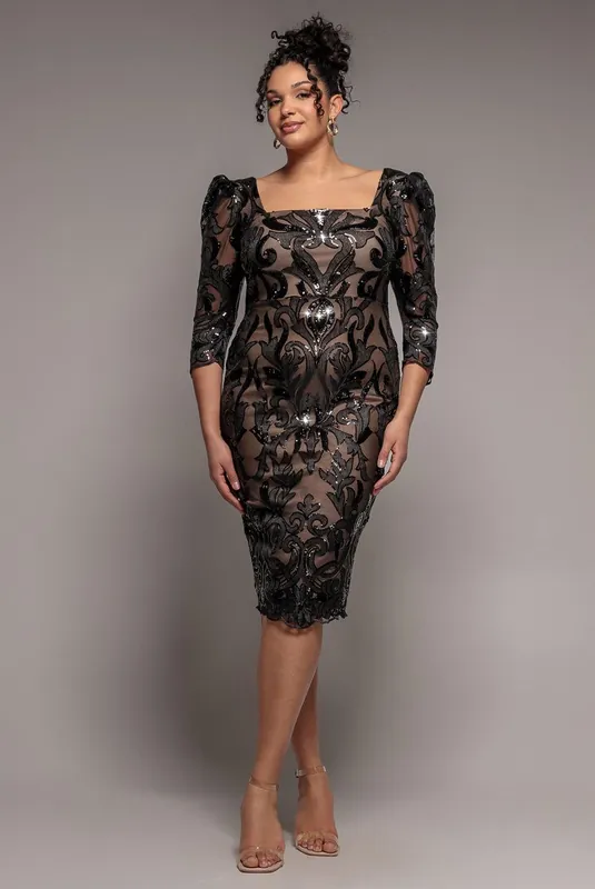 Square Neck Scalloped Lace Midi Dress - Goddiva