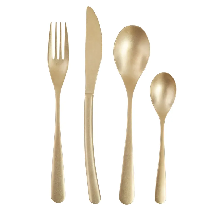 16Pc Cutlery Set, Elegant Matte Gold Cutlery Set, Modern Stainless Steel Cutlery Set with Curved Handles - Orsina