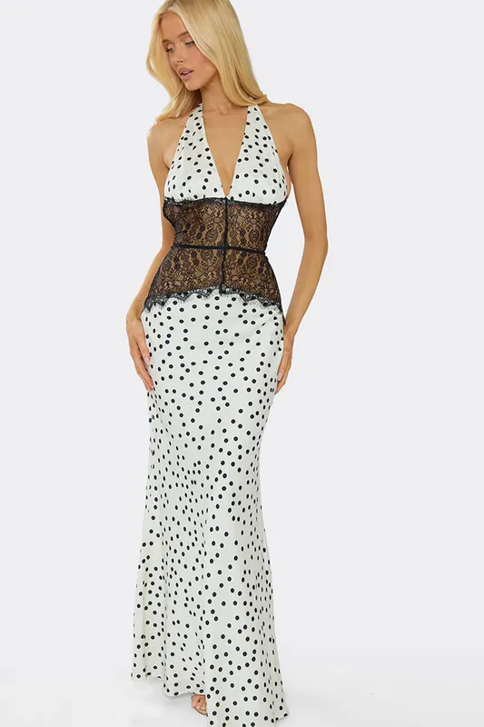 Strappy Contrast Polka Dot Lace Maxi Dress - EGO