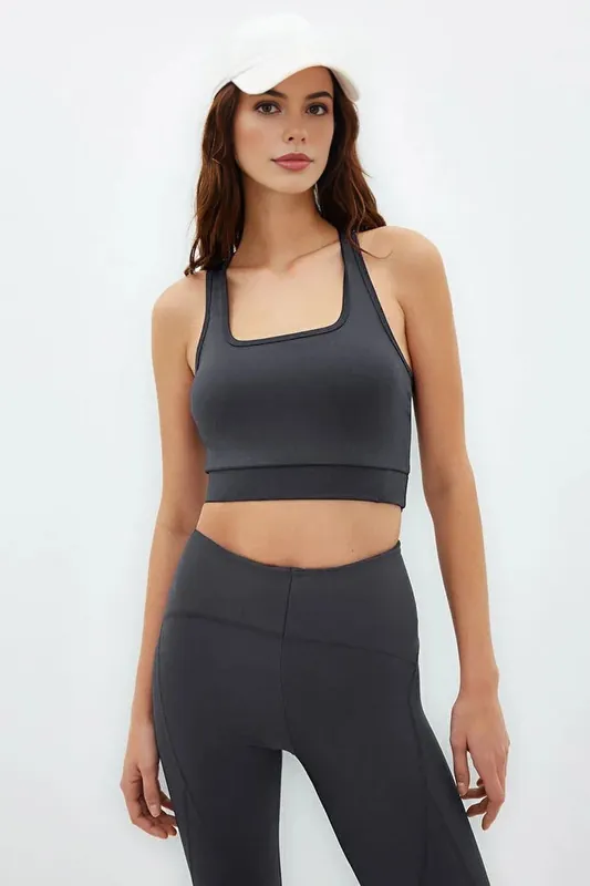Padded Square Neck Wide Strap Longline Sports Bra - WOVCOR