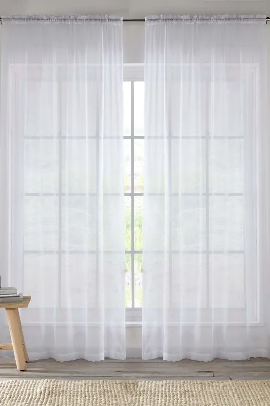 Plain Sheer Voile Panel Curtains Panel - Pair with Rod Pocket Header