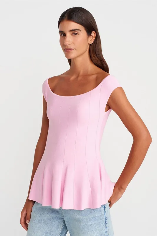 Fitted Ribbed Peplum Blouse - Dilvin
