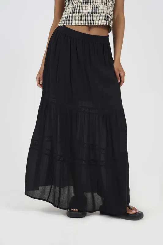 Elasticated Waist Maxi Skirt With Lace Detail - Brave Soul