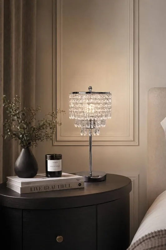 Small Crystal Table Lamp with Round Base - Living and Home