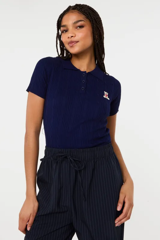 Navy Cherub Cable Knit Top - Pink Vanilla