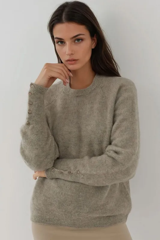 Soft Textured Button Detailed Long Sleeve Sweater - Hiccup
