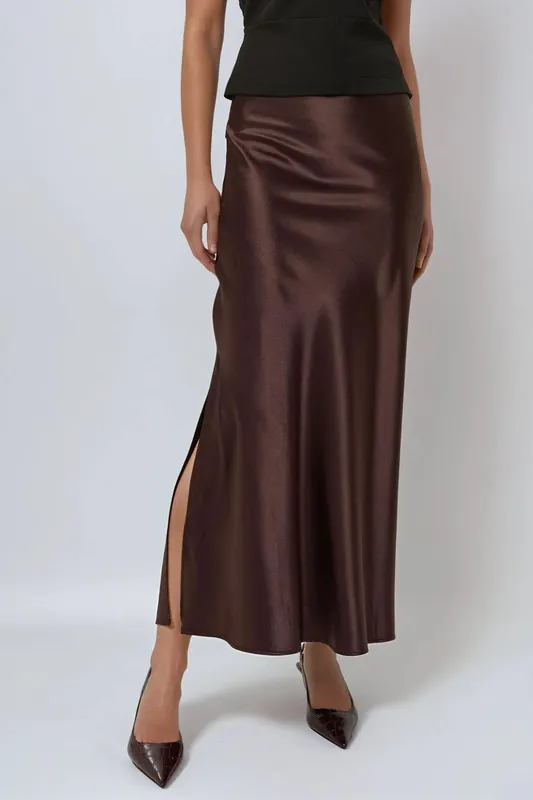 Maxi Satin Skirt with Side Slit - Hiccup