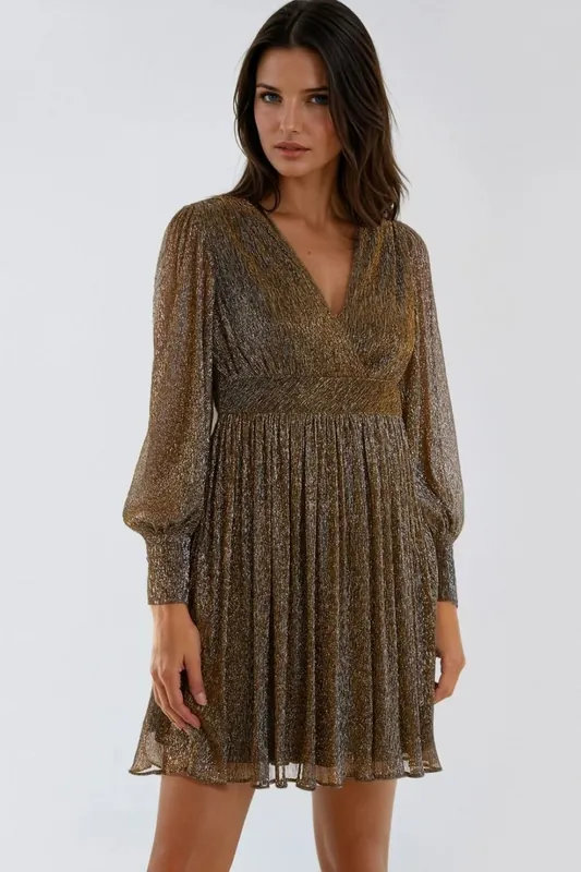 Metallic V-Neck Mini Dress