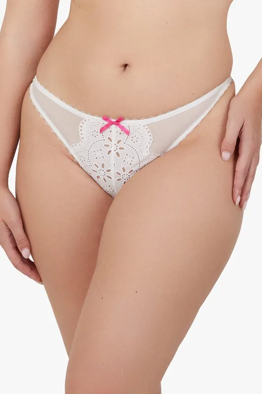 Camille White Broderie Thong - Playful Promises