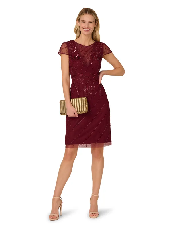 Bead Mesh Sheath Dress - Adrianna Papell