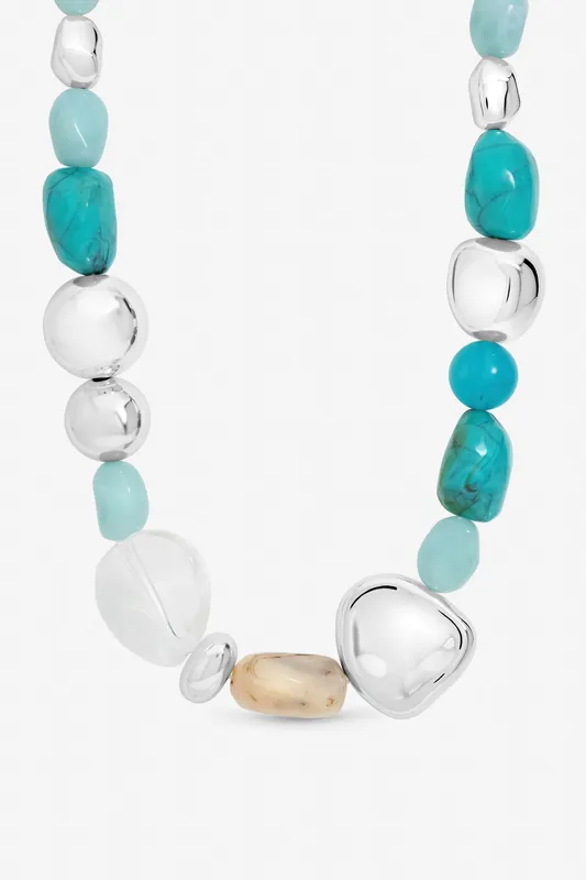 Silver and Turquoise Resin Necklace - Mood