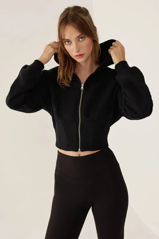 Slim Fit Cropped Hoodie with Zipper - Hiccup