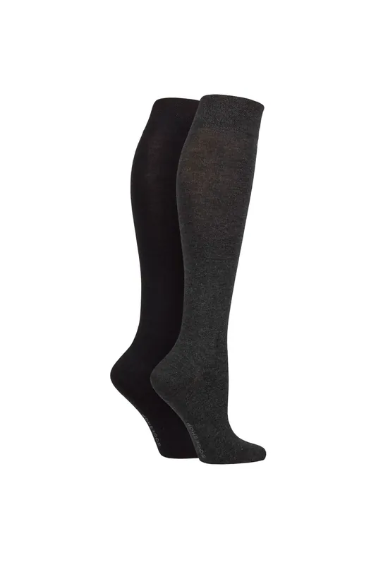 2 Pair Plain and Patterned Bamboo Knee High Socks with Smooth Toe Seams - SOCKSHOP