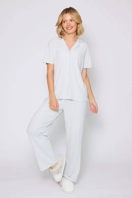Luxury Brushed Rib Short Sleeve Traditional Set - Loungeable