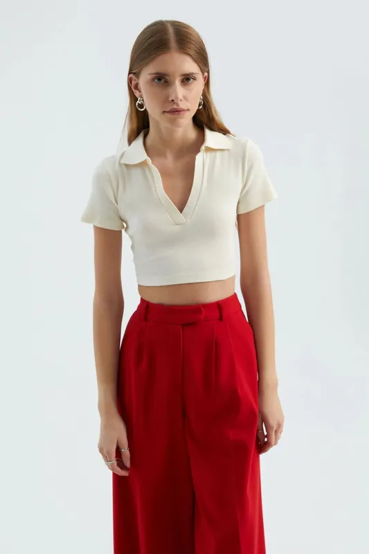 V Neck Polo Crop Top - Hiccup