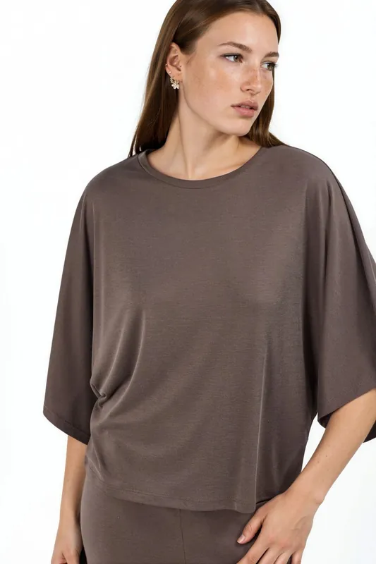 Loose Fit Ribbed Crew Neck Blouse - Busem