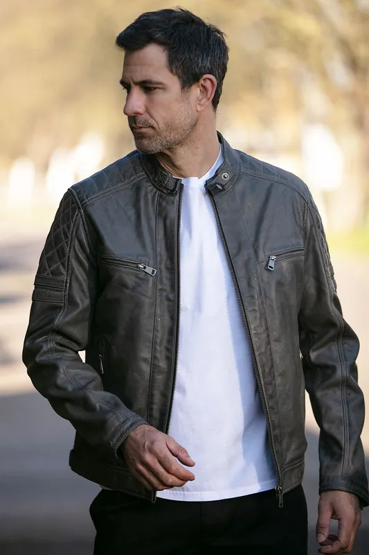 N2' Premium Real Leather Vintage Biker Jacket - Ashwood Leather