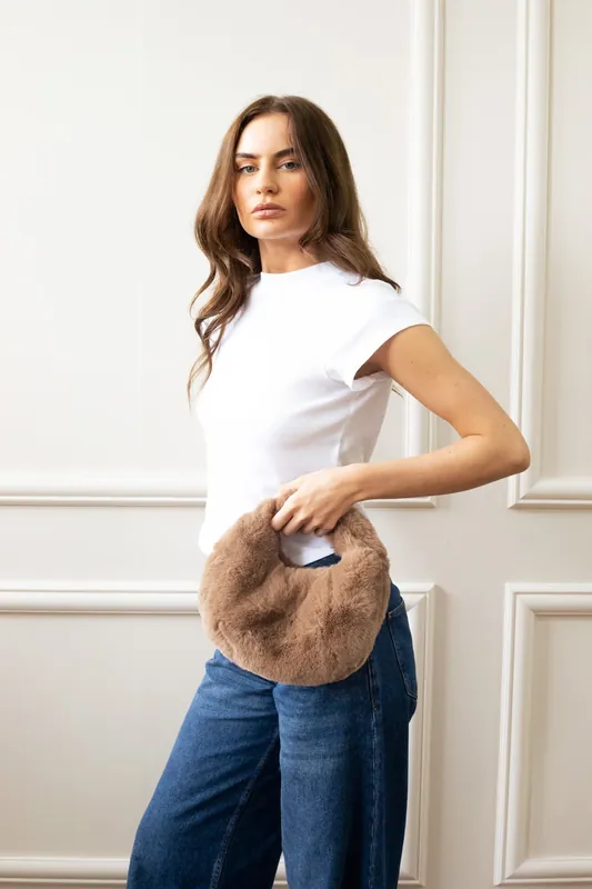 Faux Fur Soft Grab Bag in Brown - SVNX