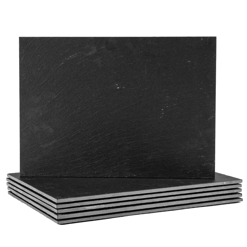 Linea Rectangle Slate Placemats - 35cm x 25cm - 6x Large Natural Black Stone Dining Table Dinner Serving Board Place Mats Sets