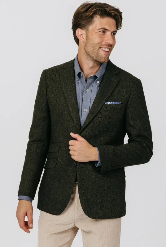 Green Herringbone Tweed Jacket - Dobell
