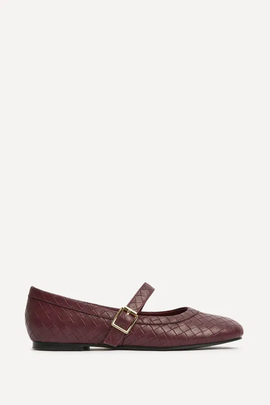Routine Burgundy Woven Effect Ballet Flats - Linzi