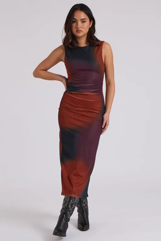 Mesh Tye-Dye Midaxi Dress