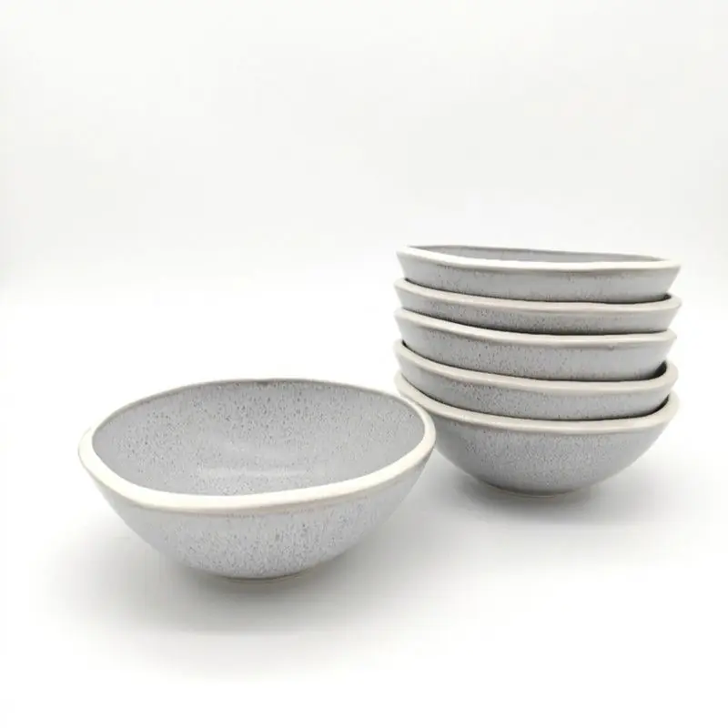Reactive Grey Glaze Dinnerware Nordic Pebble 4 Cereal Bowls 6.5" - Glim & Glam