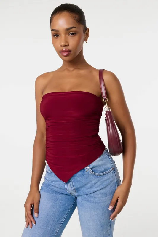 Wine Ruched Slinky Bandeau Top - Pink Vanilla