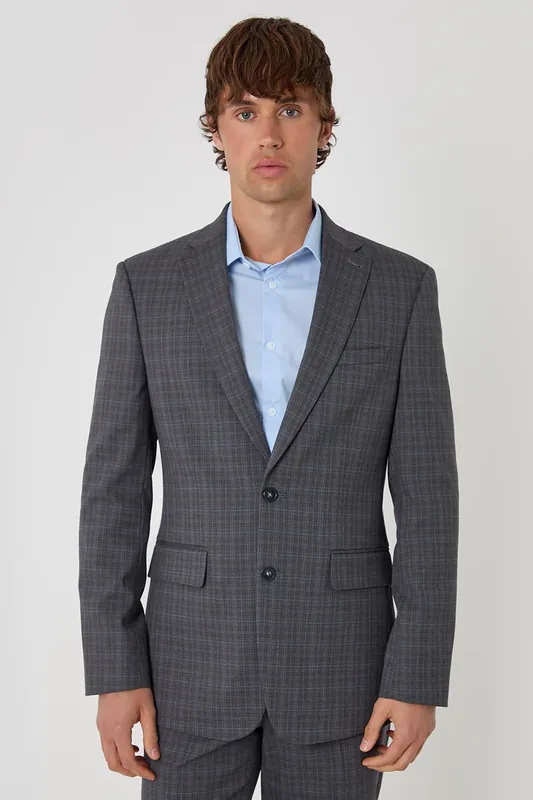 Regular Fit Cotton Rich Check Blazer - Threadbare