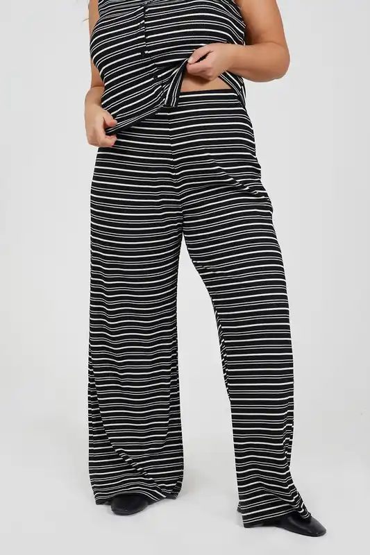Curve Jersey Knit Striped Wide Leg Trousers - Brave Soul