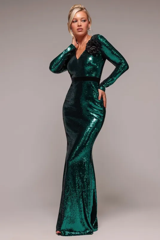 Liquid Sequin Corsage Maxi - Goddiva