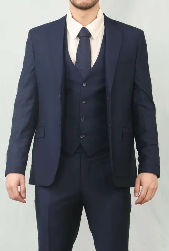 IM30 3 Piece Suit Plain Tailored Fit Wedding Prom Formal Stitch Lapel - TruClothing