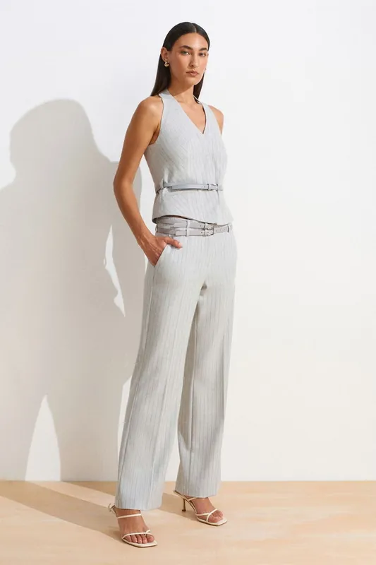 Striped Straight-leg Belted Trousers