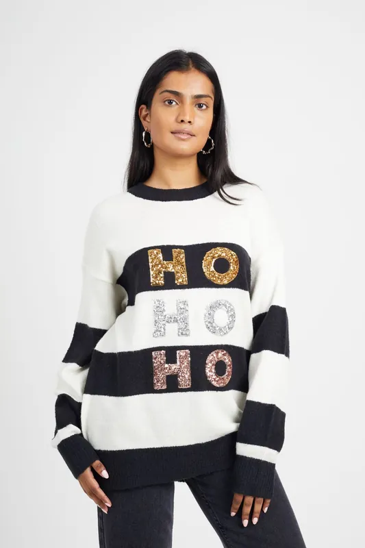 Sequin Slogan Christmas Jumper - Brave Soul