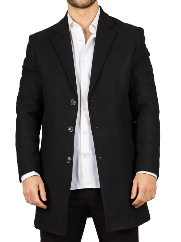 Notched Lapel Collar Wool Blend Overcoat Classic Trench Coat Winter Jacket - TruClothing